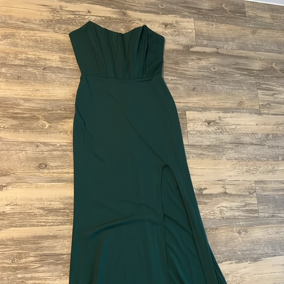 Micas Dark Green, Emerald long high split stretch dress, size Large NWT - Picture 2 of 6
